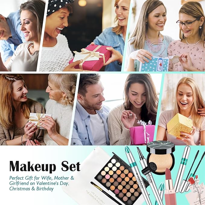 Makeup Sets for Women Girls Air Cushion Eyebrow Pencil Eyeshadow Palette Mascara Lipstick Makeup Bag, Create Sophisticated Makeup for Your Wife & Girlfriend-VivaGrace Women