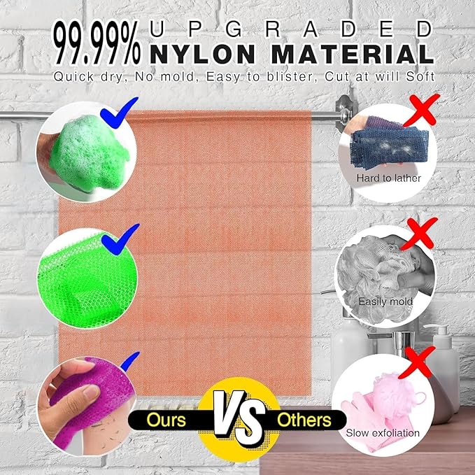 UJFQBH 3 Pieces African Bath Sponge African Net Long Net Bath Sponge Exfoliating Shower Body Scrubber Back Scrubber Skin Smoother,Great for Daily Use (Purple， Pink，Green)-VivaGrace Women