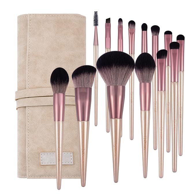 DUcare Makeup Brushes with Bag - 14Pcs Professional Synthetic Make Up Brushes Set for Blush Concealer Foundation Bronzer Powder Eyebrow Eyeshadow Blending Makeup Brush Set Mekaup bag, Rose Golden-VivaGrace Women
