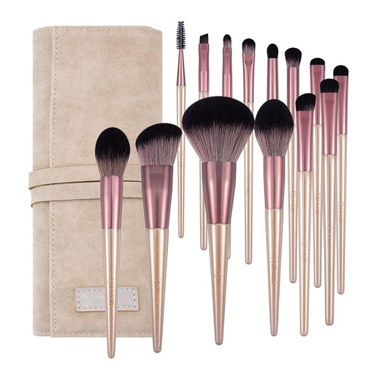 DUcare Makeup Brushes with Bag - 14Pcs Professional Synthetic Make Up Brushes Set for Blush Concealer Foundation Bronzer Powder Eyebrow Eyeshadow Blending Makeup Brush Set Mekaup bag, Rose Golden-VivaGrace Women