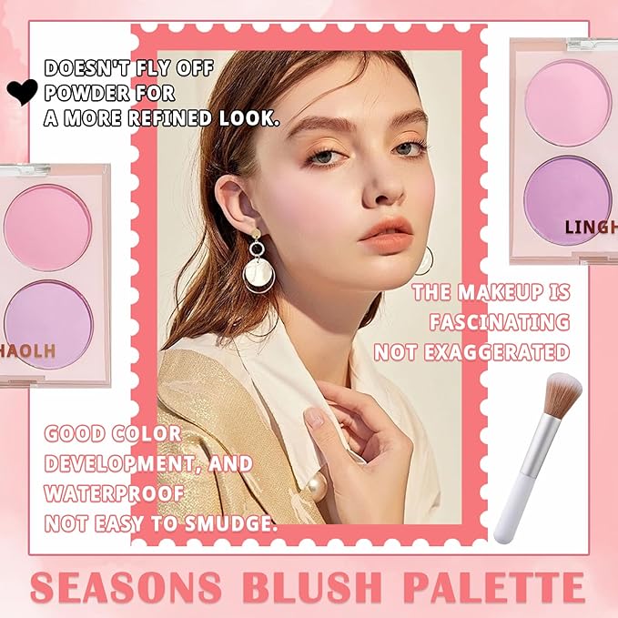 4 Colors Blush Palette for Cheeks,Face Matte Contour Blush Makeup Palette,Buildable Shimmer Facial Cheek Blusher Shades,Blendable Cosmetic Makeup Blush with Blush Brush 02-VivaGrace Women