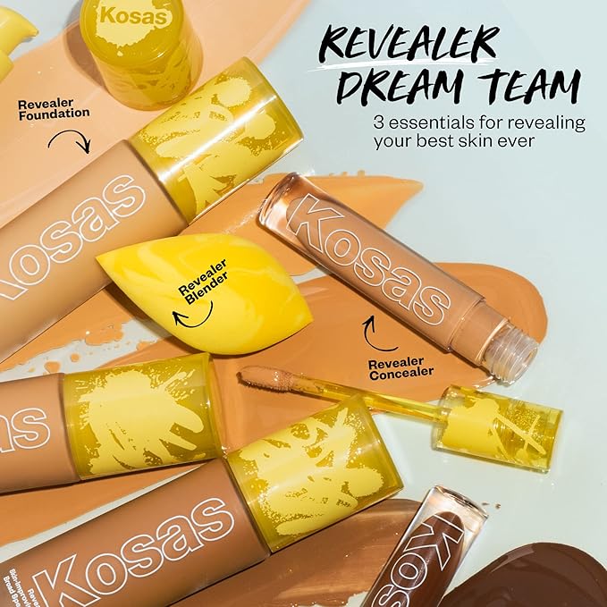 Kosas Revealer Skin-Improving Foundation with SPF 25 Protection - Hydrate, Brighten, Soothe, Plump, Protect Skin - Smoothing Texture, Natural Finish and Clean Formula - Medium Deep Neutral Warm 340-VivaGrace Women