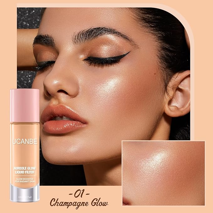 UCANBE Halo Glow Liquid Filter, Face Complexion Booster For Radiant Skin All Day Longwear, Soft-Focus Look Sodium Hyaluronate Vegan & Cruelty-Free - 0.91OZ Champagne Glow-VivaGrace Women