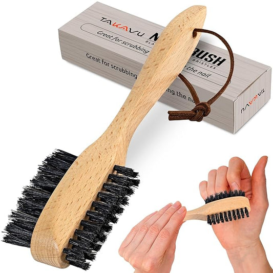Takavu Nail Brush Black Boar Bristles, Natural Wood Handle, Nail Cleaning Brush for Scrubbing Fingernail Toenail Hand Feet, Dual Sided for Regular Manicure Nail Care Hygiene-VivaGrace Women