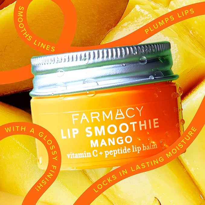 Farmacy Peptide Lip Balm - Lip Smoothie Hydrating Lip Balm with Vitamin C to Visibly Plump + Smooth Lip Lines - Nourishing Lip Treatment with a High-Gloss Finish - Mango (10g)-VivaGrace Women