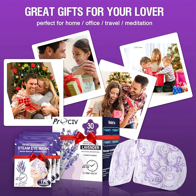 30 Packs Lavender Steam Eye Mask - Heated Eye Mask for Dark Circles and Puffiness Warm Eye Mask for Dry Eye Mask Relief Eye Fatigue Headache Hot Sleep Eye Mask for Disposable Moist Heat Eye Compress-VivaGrace Women