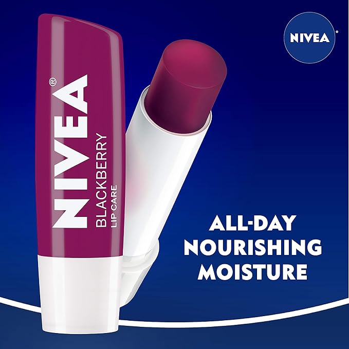 NIVEA Lip Balm, Blackberry Flavored Tinted Lip Balm Stick with Shea Butter and Jojoba Oil, 0.17 Oz, Pack of 4-VivaGrace Women
