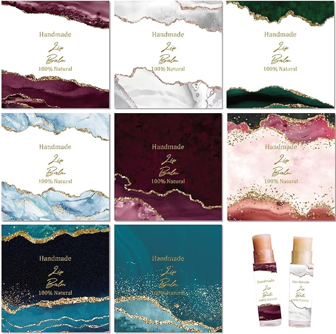 CRASPIRE 80Pcs 8 Styles Lip Balm Sticker Vintage Quicksand Background Self-Adhesive Homemade Lip Balm Labels Vintage Square DIY Label Stickers for Lip Balm Containers Cosmetics Lipsticks-VivaGrace Women