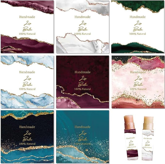 CRASPIRE 80Pcs 8 Styles Lip Balm Sticker Vintage Quicksand Background Self-Adhesive Homemade Lip Balm Labels Vintage Square DIY Label Stickers for Lip Balm Containers Cosmetics Lipsticks-VivaGrace Women