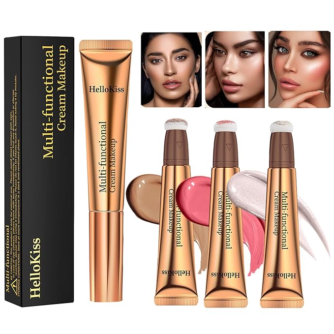 3pcs Contour Beauty Wand, Blush Wand and Liquid Highlighter Wand with Cushion Applicator, Long Lasting Silky Smooth Blendable Contour Highlighter Blush Stick,Cruelty Free,Contour +Blush +Highlighter Set（#01+#03+#05）-VivaGrace Women