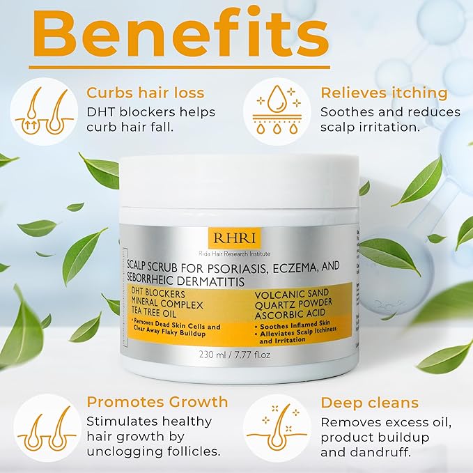 Anti Fungal Pre Shampoo Scalp Scrub for Psoriasis, Eczema & Seborrheic Dermatitis | DHT Blockers, Mineral Complex & Tea Tree Oil | Soothes Scalp and Promotes Hair Growth for Men & Women-VivaGrace Women