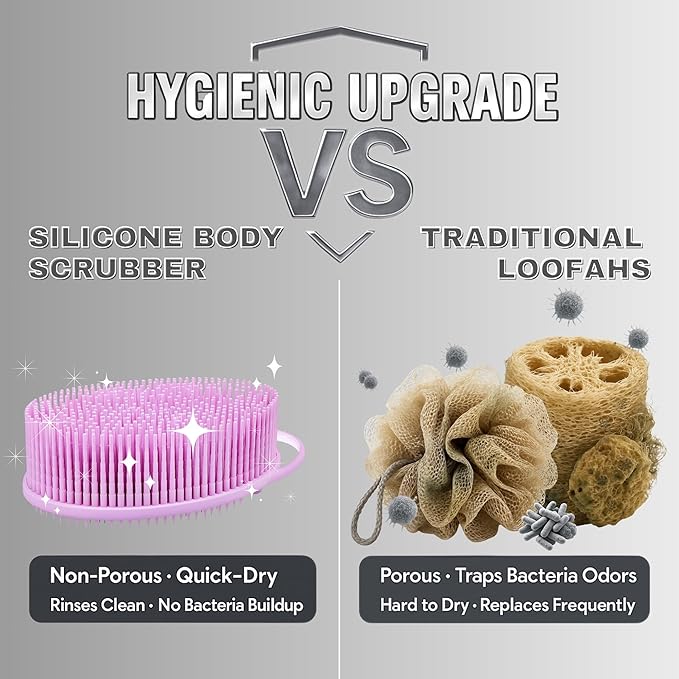 Avilana Silicone Body Scrubber – Gentle Shower Brush & Loofah Alternative- Food Grade & Lab Tested – Fast-Drying, Hygienic, BPA-Free Silicone Body Gentle Exfoliator (Pink, Exfoliate)-VivaGrace Women