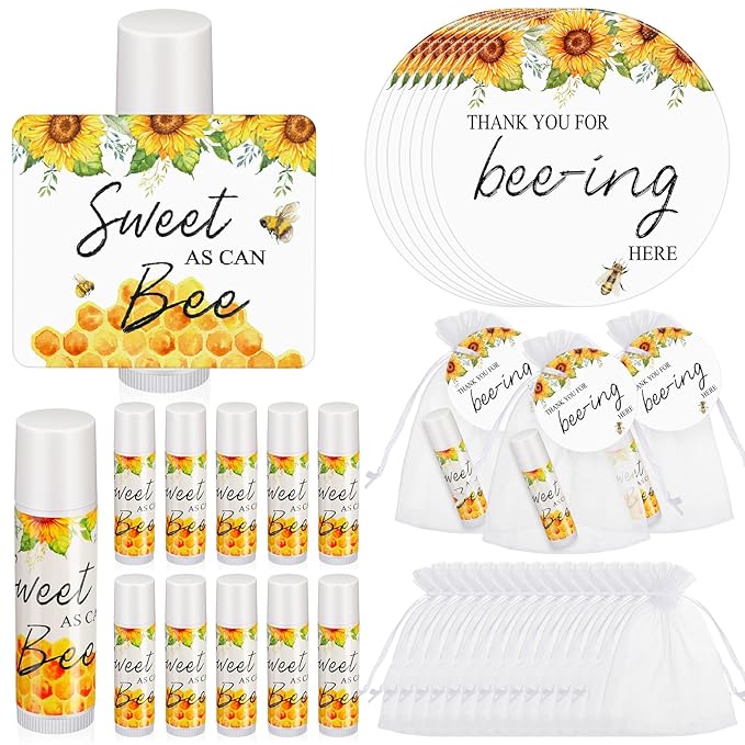 Fumete 50 Set Bee Favors Baby Shower Thank You Gifts Lip Balms for Guests Boys Girls Gender Reveal Favors for Baby Shower Bee Party Prizes Souvenirs Bags Stuffer Classroom Prizes-VivaGrace Women