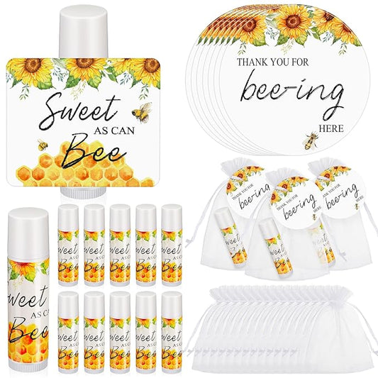 Fumete 50 Set Bee Favors Baby Shower Thank You Gifts Lip Balms for Guests Boys Girls Gender Reveal Favors for Baby Shower Bee Party Prizes Souvenirs Bags Stuffer Classroom Prizes-VivaGrace Women