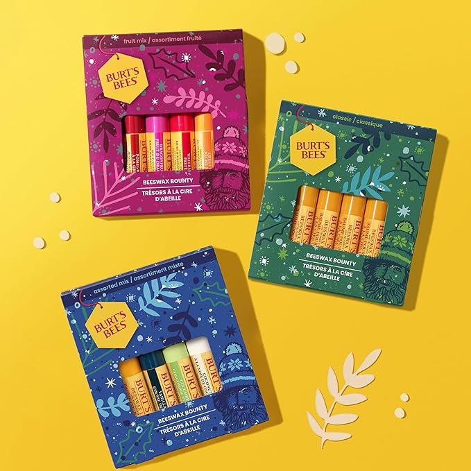 Burt's Bees Lip Balm Gift Set, Beeswax Bounty Fruit Mix, Perfect Lip Balms for Holiday Gift Baskets, 4-Pack, 0.15 oz.-VivaGrace Women