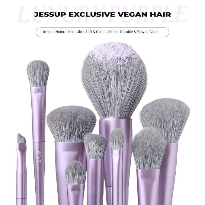 Jessup Makeup Brushes Set Professional 14pcs Vegan Make Up Brushes, Foundation Eyeshadow Concealer Contour Powder Blush Blending Eyeliner Brush, Premium Synthetic Fiber, Luxury Purple T512-VivaGrace Women