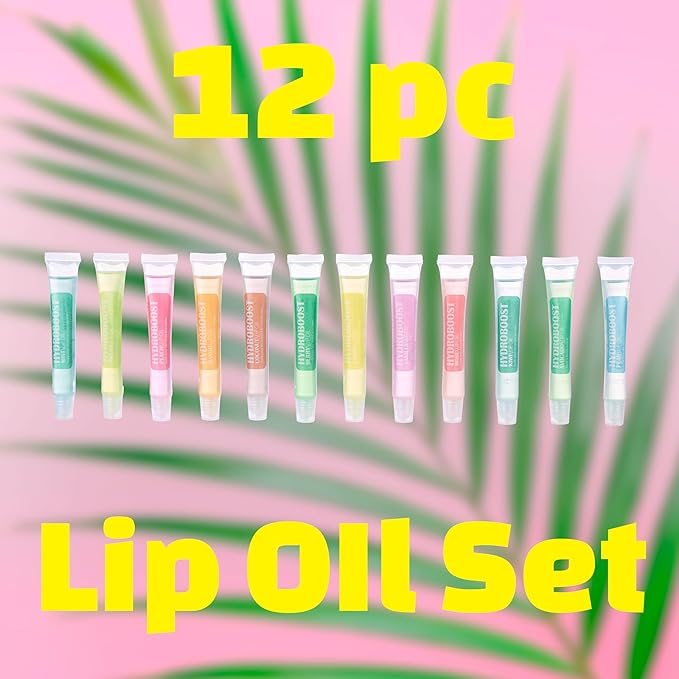 Expressions 12pc Lip Oil Set - Flavored Lip Oils Value Pack, Hydrating Lip Oils w/Squeeze Tube Application, Moisturizing Lip Oil Collection for Everyday Lip Care and Lip Repair (HYDROBOOST)-VivaGrace Women