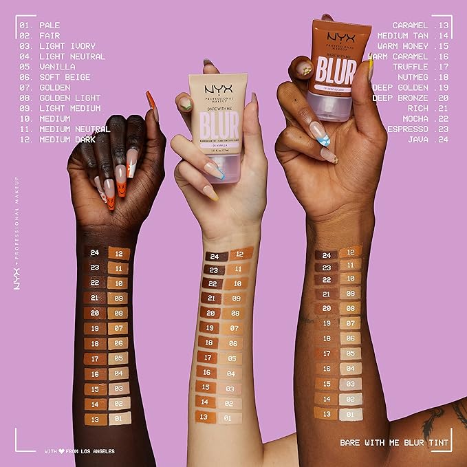 NYX PROFESSIONAL MAKEUP Bare With Me Blur Skin Tint Foundation Make Up with Matcha, Glycerin & Niacinamide - Warm Honey-VivaGrace Women