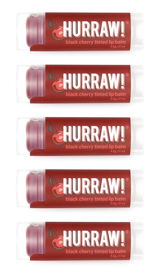 Hurraw! Black Cherry Tinted Lip Balm, 5 Pack: (Sheer Red Tint) Organic, Certified Vegan, Cruelty and Gluten Free. Non-GMO, 100% Natural Ingredients. Bee, Shea, Soy and Palm Free. Made in USA-VivaGrace Women
