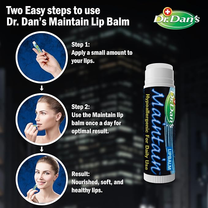 Dr. Dan's Maintain Lip Balm - Perfect for Everyday and Cortibalm aftercare, Mild Ingredients & Beeswax, Vitamin E Enriched for Moisturizing Dry Lips, Ensures Smooth, Soft Feel, 3 Pack-VivaGrace Women
