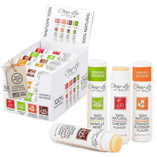 100% Natural Lip Balm Set, Hydrating and Moisturizing Beeswax Natural Flavor Assortment, Lip Moisturizer for Dry Lips, Cocoa Butter, Petroleum Free, 24 Count, 2Pack-VivaGrace Women