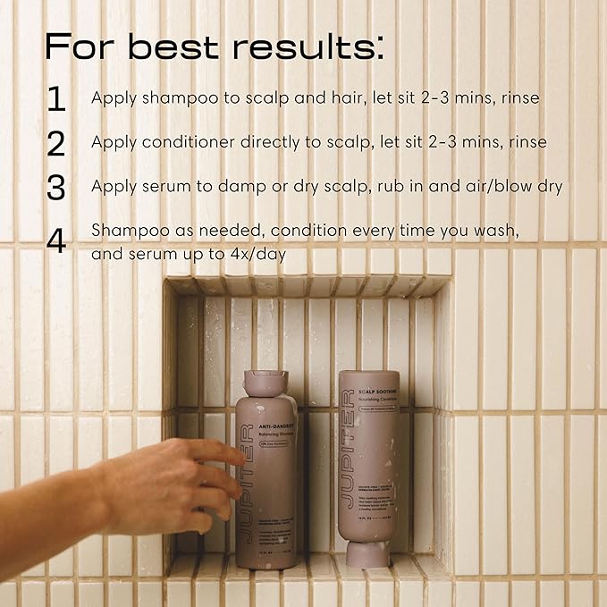 Jupiter Anti-Dandruff Shampoo, Conditioner, & Serum Advanced Set, Physician-Formulated for Dry, Itchy, Oily, Flaky Scalp Care, Color-Safe, Dry Scalp, Sulfate-Free-VivaGrace Women
