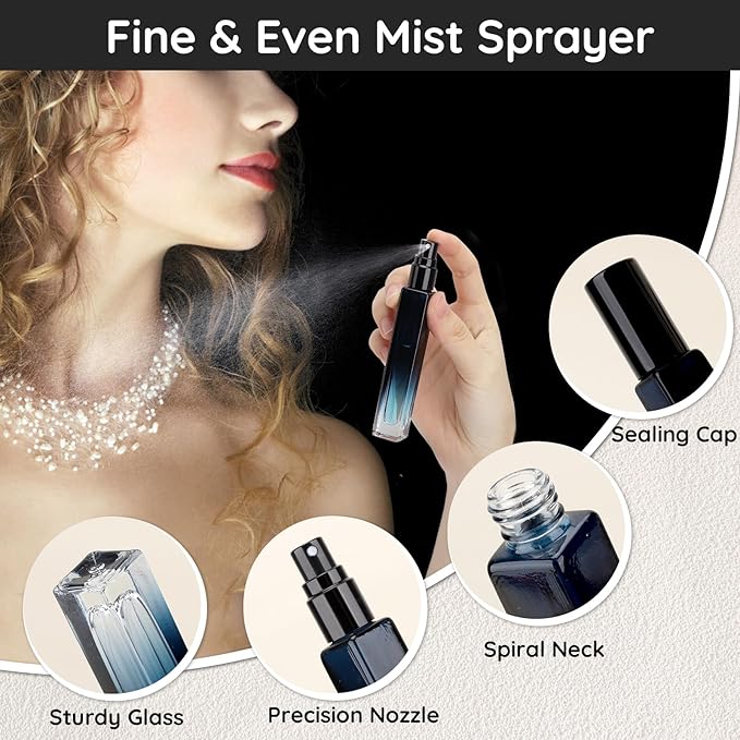 Segbeauty 10ml Perfume Refillable, 2pcs Mini Atomizer Sprayer for Toiletries, Empty Glass Spray Bottles with Refill Tool Kit - Gradient Blue-VivaGrace Women