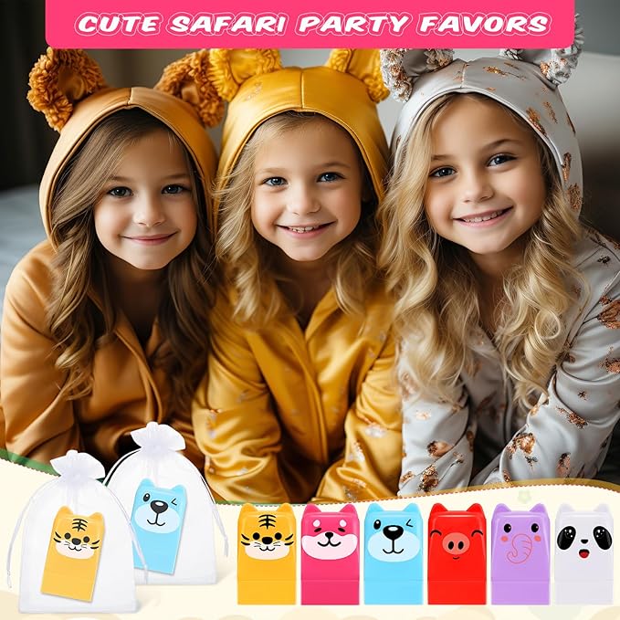30 Sets Wild Animal Birthday Lip Balm Gifts Bulk Baby Shower Prizes Gift Girl Birthday Lip Balm Jungle Animal Party Favors for Preschool Toddler Boy Girl Classroom Prizes Classroom Prizes-VivaGrace Women