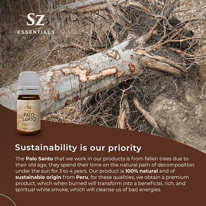 Palo Santo Essential Oil – 100% Pure – Ethically Sourced from Peru – Sacred Oil for Ritual Use, Spiritual Cleansing & Energy Clearing – Bursera graveolens – Vegan – 0.17 fl oz (5mL)-VivaGrace Women