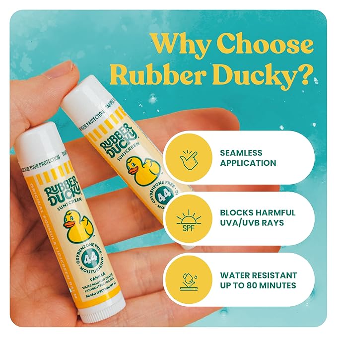 Rubber Ducky Lip Sunscreen SPF 44, Kids Vegan Lip Balm with Vitamin E, UV Protection, Water Resistant, Untinted, Vanilla Flavor, Broad Spectrum-VivaGrace Women