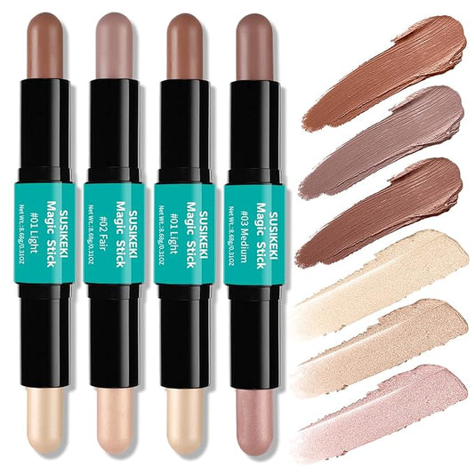 Contour Stick, 4Pcs Dual-Ended Highlighter Makeup Pen & Contouring Stick for Face Shaping, Long Lasting Waterproof Cream Bronzer & Highlight Sticks Make Up Kit for All Skin Tones(Set A+Set B)-VivaGrace Women