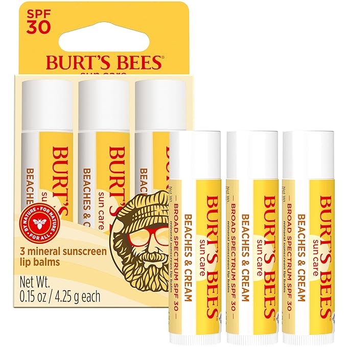 Burt’s Bees SPF 30 Lip Balm Mothers Day Gifts for Mom, Beaches and Cream, Water-Resistant Sun Care, Nano-Free Zinc Oxide Formula, Natural Origin Conditioning Lip Treatment, 3 Tubes, 0.15 oz.-VivaGrace Women