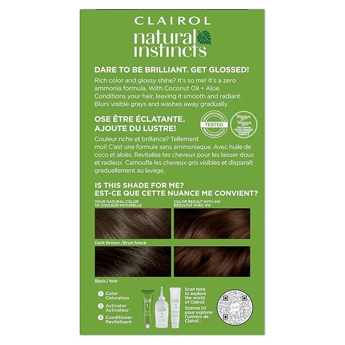 Clairol Natural Instincts Demi-Permanent Hair Dye, 4W Dark Warm Brown Hair Color, Pack of 1-VivaGrace Women