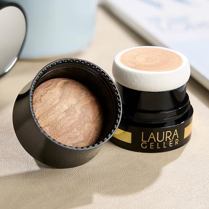 LAURA GELLER NEW YORK Award-Winning Baked Balance-n-Brighten To Go Travel Size Color Correcting Powder Foundation - Deep - Buildable Light to Medium Coverage - Demi-Matte Natural-VivaGrace Women