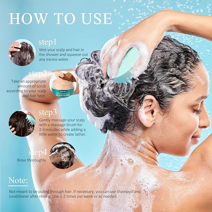 Scalp Scrub, Biotin 2-in-1 Scalp Exfoliator Scrub Clarifying Detox Shampoo with 3% Salicylic Acid & Tea Tree for Dandruff, Build Up, Itchy Scalp, Oily Hair & Dry Scalp Treatment with Scalp Massager-VivaGrace Women