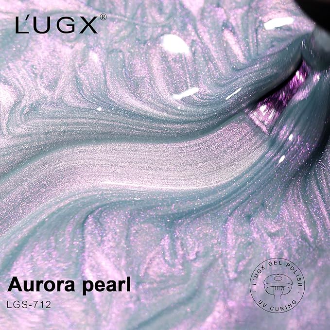 L'UGX Pearl Gel Nail Polish 15ML Aurora Iridescent Gel Polish Mermaid Shimmer Glazed Donut Pearlescent UV Gel Colors for Nails Art DIY Manicure at Home Salon Holiday Gifts for Women LGS-712