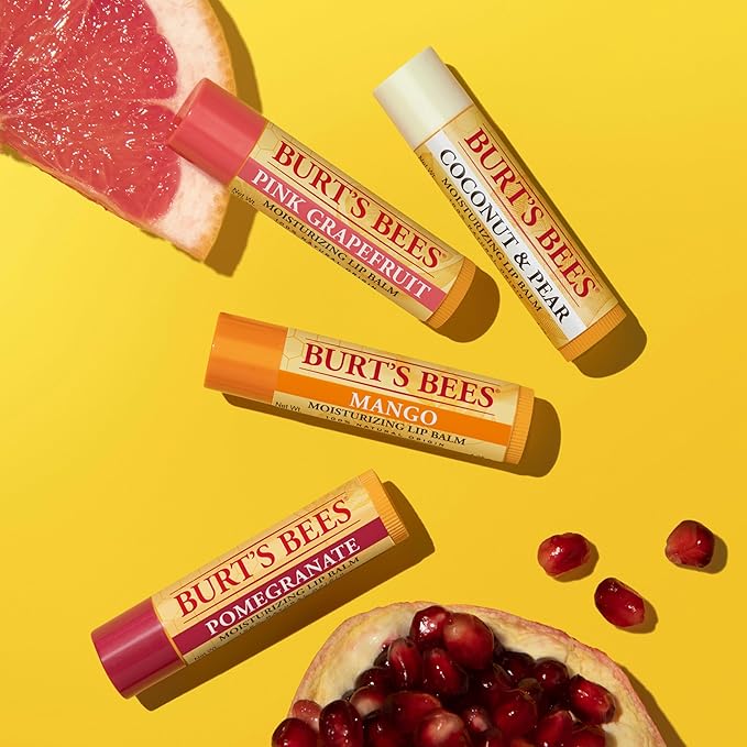 Burt's Bees Lip Balm - Pink Grapefruit, Mango, Coconut & Pear, and Pomegranate Pack, Lip Moisturizer With Beeswax, Tint-Free, Natural Origin Conditioning Lip Treatment, 4 Tubes, 0.15 oz.-VivaGrace Women