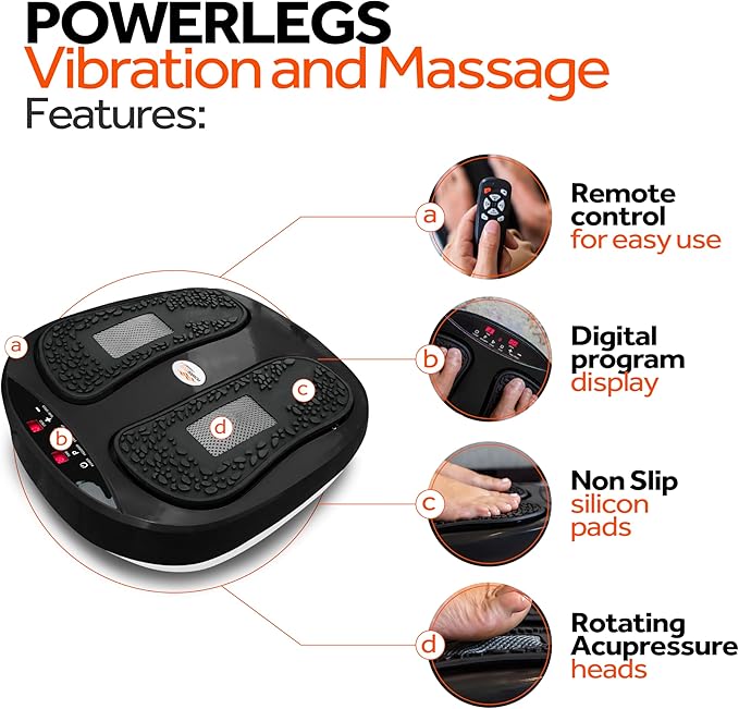 Power Legs Electric Foot Massager Machine with Remote Control, Adjustable Speed, Vibration - Calf Massager - Feet Massager for Neuropathy Pain Relief, Plantar Fasciitis, Leg Blood Circulation (Black)-VivaGrace Women