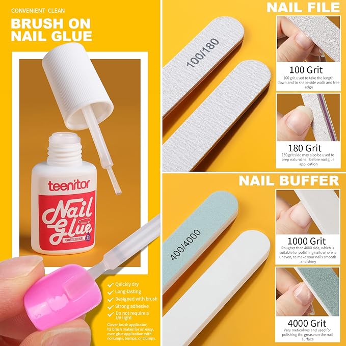 Teenitor Short Square Press On Nails Set, 12 Colors Short Fake Nails With Glue, 12 Sizes Glue On Nails