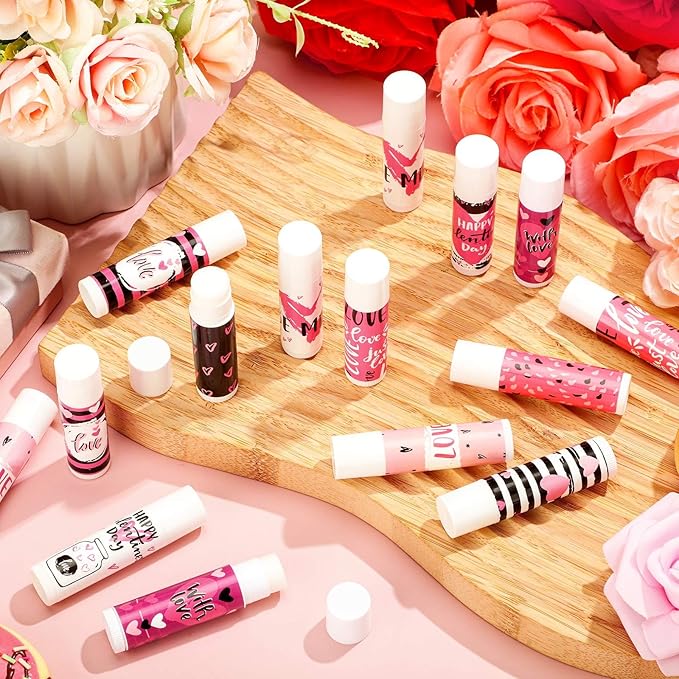 Dunzy 50 Pcs Thank You Gift Lip Balm Bulk Baby Shower Party Favors Bridal Shower Favor Lip Care with Assorted Fruit Flavors Thank You Lipstick for Guest Basket Gift Stuffer (Heart)-VivaGrace Women