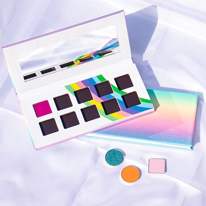 2PCS PU leather pastel sparkle empty magnetic palette with 10Pcs 26mm Round Metal Pans and 10Pcs 23mm square Metal Pans,DIY Eye Shadow makeup palette,elastic, flexible and lubricated, waterproof and easy to clean (Suit-1)-VivaGrace Women