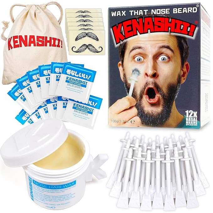 KENASHII Nose Wax Kit | 100 g Wax, 24 Applicators | Hair Removal Kit for Men and Women | Includes Balm Wipes and Mustache Guards | Lasts up to 5 Weeks-VivaGrace Women