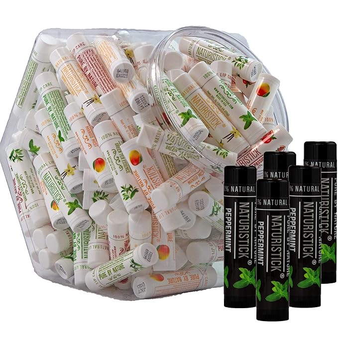 155-Pack Lip Balm in Bulk by Naturistick. Assorted Scents. 100% Natural Ingredients. Includes Display Fishbowl. Best Beeswax Chapstick for Dry, Chapped Lips. Made in USA-VivaGrace Women