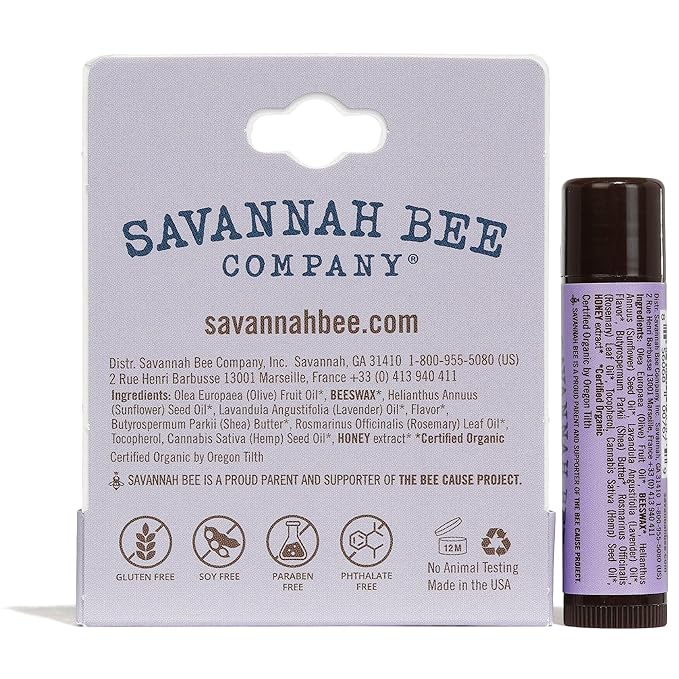 Savannah Bee Lip Balm Hanger 0.15 oz - Invigorating Mint Flavor - Natural Ingredients for Supple, Soft Lips - Convenient Hanger Design (.15 Oz, Rosemary Lavender)-VivaGrace Women