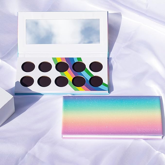 2PCS PU leather pastel sparkle empty magnetic palette with 10Pcs 26mm Round Metal Pans and 10Pcs 23mm square Metal Pans,DIY Eye Shadow makeup palette,elastic, flexible and lubricated, waterproof and easy to clean (Suit-1)-VivaGrace Women