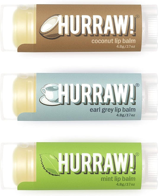 Hurraw! Coconut, Earl Grey, Mint Lip Balms, 3 Pack Bundle: Organic, Certified Vegan, Cruelty and Gluten Free. Non-GMO, 100% Natural Ingredients. Bee, Shea, Soy and Palm Free. Made in USA-VivaGrace Women