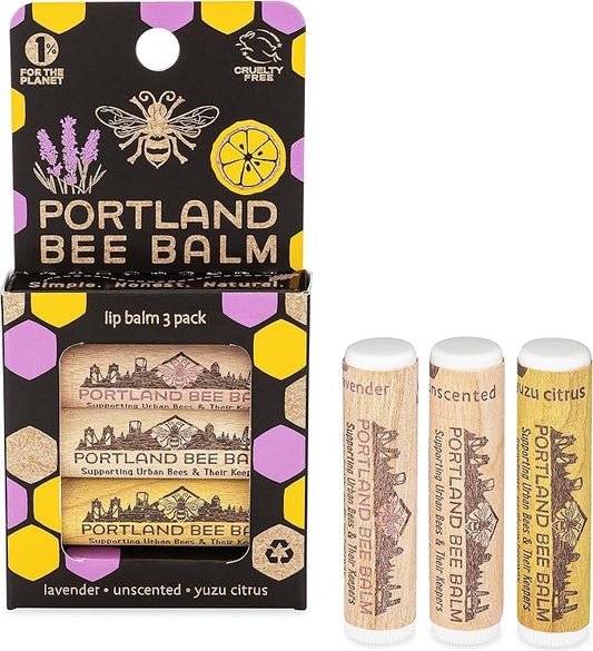 Portland Bee Balm All Natural Handmade Beeswax Based Lip Balm Unscented, Yuzu Citrus and Lavender Assortment 3 Count-VivaGrace Women