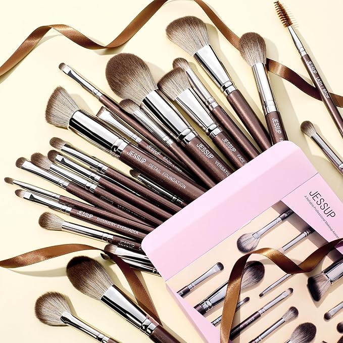 Jessup Makeup Brushes Set Professional 25pcs Premium Synthetic Make up Brushes for Foundation Eyeshadow Blending Concealer Blush Contour Bronzer Eyeliner Eyebrow, Shimmer Brown T511-VivaGrace Women