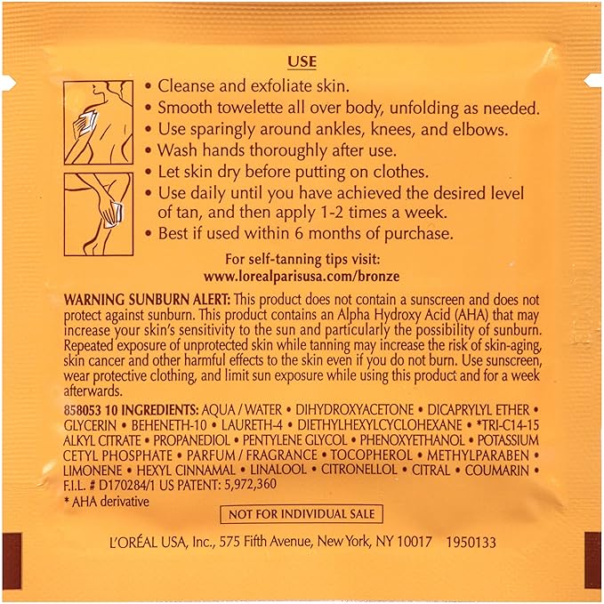 L'Oreal Paris Sublime Bronze Self Tanning Towelettes, Streak-Free, Natural Looking Tan, 6 ct-VivaGrace Women
