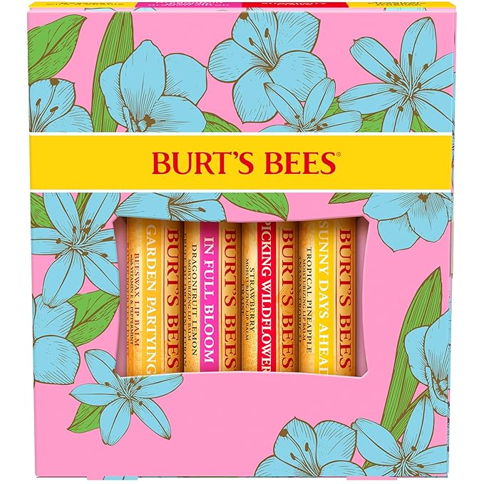Burt's Bees Gifts Ideas - In Full Bloom Lip Balm Set, Original Beeswax, Dragonfruit Lemon, Tropical Pineapple & Strawberry, Natural Origin Lip Treatment, 4 Tubes, 0.15 oz.-VivaGrace Women